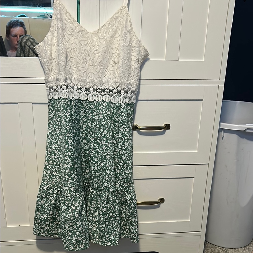 White and Green Floral Dress